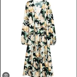 H&M Floral Satin Wrap Midi Dress
